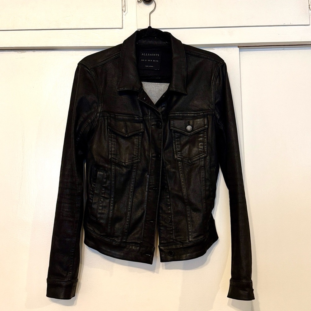 ALLSAINTS, Charcoal Coated Denim Jacket